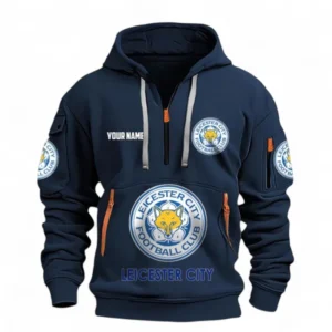 Leicester City Fans Gift Hoodie Half Zipper, All Over Print Hoodie Half Zipper For Sport Fan, Custom Name EPL116073125027-Navy
