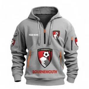AFC Bournemouth Fans Gift Hoodie Half Zipper, All Over Print Hoodie Half Zipper For Sport Fan, Custom Name EPL116073125029-Grey