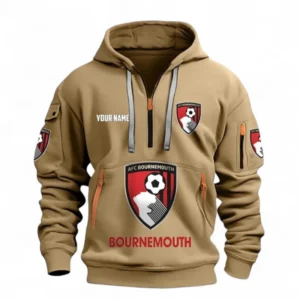 AFC Bournemouth Fans Gift Hoodie Half Zipper, All Over Print Hoodie Half Zipper For Sport Fan, Custom Name EPL116073125029-Khaki