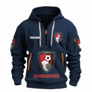 AFC Bournemouth Fans Gift Hoodie Half Zipper, All Over Print Hoodie Half Zipper For Sport Fan, Custom Name EPL116073125029-Navy