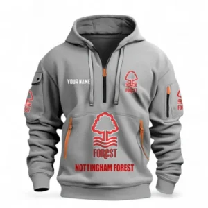 Nottingham Forest Fans Gift Hoodie Half Zipper, All Over Print Hoodie Half Zipper For Sport Fan, Custom Name EPL116073125033-Grey