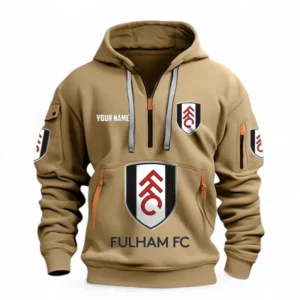 Fulham Fans Gift Hoodie Half Zipper, All Over Print Hoodie Half Zipper For Sport Fan, Custom Name EPL116073125034-Khaki
