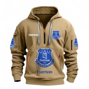 Everton Fans Gift Hoodie Half Zipper, All Over Print Hoodie Half Zipper For Sport Fan, Custom Name EPL116073125035-Khaki