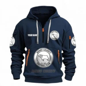 Derby County Fans Gift Hoodie Half Zipper, All Over Print Hoodie Half Zipper For Sport Fan, Custom Name EPL116073125037-Navy