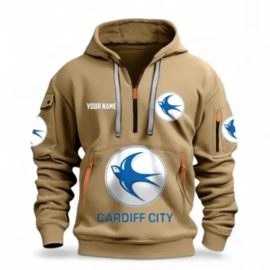 Cardiff City Fans Gift Hoodie Half Zipper, All Over Print Hoodie Half Zipper For Sport Fan, Custom Name EPL116073125038-Khaki