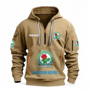 Blackburn Rovers Fans Gift Hoodie Half Zipper, All Over Print Hoodie Half Zipper For Sport Fan, Custom Name EPL116073125039-Khaki