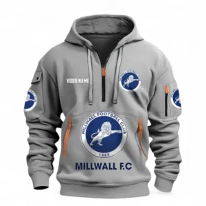 Millwall Fans Gift Hoodie Half Zipper, All Over Print Hoodie Half Zipper For Sport Fan, Custom Name EPL116073125040-Grey