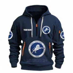 Millwall Fans Gift Hoodie Half Zipper, All Over Print Hoodie Half Zipper For Sport Fan, Custom Name EPL116073125040-Navy