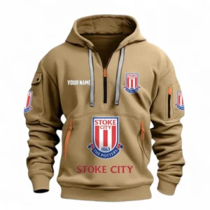 Stoke City Fans Gift Hoodie Half Zipper, All Over Print Hoodie Half Zipper For Sport Fan, Custom Name EPL116073125041-Khaki