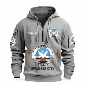 Swansea City Fans Gift Hoodie Half Zipper, All Over Print Hoodie Half Zipper For Sport Fan, Custom Name EPL116073125042-Grey