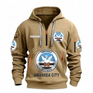Swansea City Fans Gift Hoodie Half Zipper, All Over Print Hoodie Half Zipper For Sport Fan, Custom Name EPL116073125042-Khaki