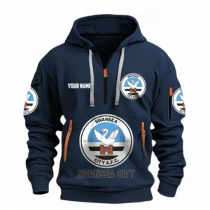 Swansea City Fans Gift Hoodie Half Zipper, All Over Print Hoodie Half Zipper For Sport Fan, Custom Name EPL116073125042-Navy
