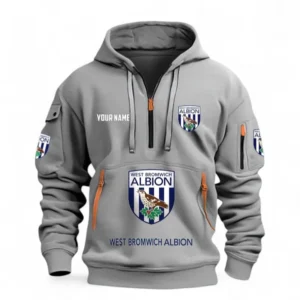 West Bromwich Albion Fans Gift Hoodie Half Zipper, All Over Print Hoodie Half Zipper For Sport Fan, Custom Name EPL116073125043-Grey
