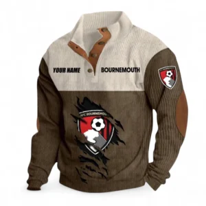 AFC Bournemouth Fans Gift Men's Stand Up Collar Base Shirt, All Over Print Men's Stand Up Collar Base Shirt For Sport Fan, Custom Name EPL117073125237-Brown