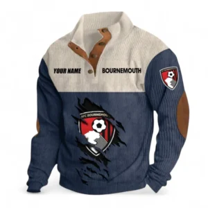 AFC Bournemouth Fans Gift Men's Stand Up Collar Base Shirt, All Over Print Men's Stand Up Collar Base Shirt For Sport Fan, Custom Name EPL117073125237-Navy Blue