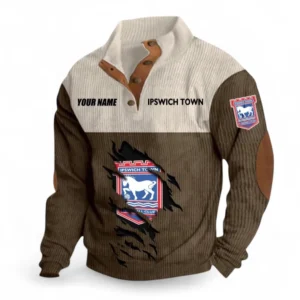 Ipswich Town Fans Gift Men's Stand Up Collar Base Shirt, All Over Print Men's Stand Up Collar Base Shirt For Sport Fan, Custom Name EPL117073125245-Brown