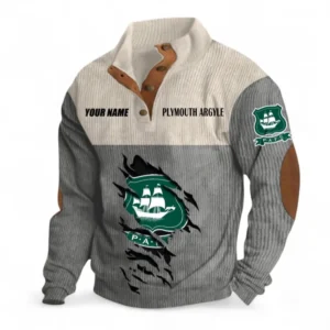 Plymouth Argyle Fans Gift Men's Stand Up Collar Base Shirt, All Over Print Men's Stand Up Collar Base Shirt For Sport Fan, Custom Name EPL117073125249-Gray