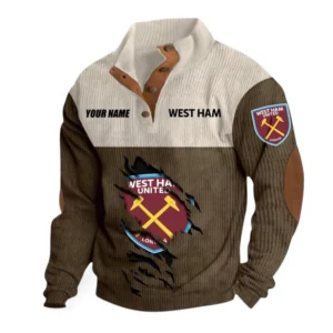 West Ham United Fans Gift Men's Stand Up Collar Base Shirt, All Over Print Men's Stand Up Collar Base Shirt For Sport Fan, Custom Name EPL117073125264-Brown