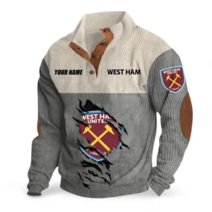 West Ham United Fans Gift Men's Stand Up Collar Base Shirt, All Over Print Men's Stand Up Collar Base Shirt For Sport Fan, Custom Name EPL117073125264-Gray