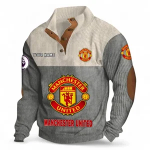 Manchester United Fans Gift Men's Stand Up Collar Base Shirt, All Over Print Men's Stand Up Collar Base Shirt For Sport Fan, Custom Name EPL118073125556-Gray