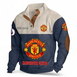 Manchester United Fans Gift Men's Stand Up Collar Base Shirt, All Over Print Men's Stand Up Collar Base Shirt For Sport Fan, Custom Name EPL118073125556-Navy Blue