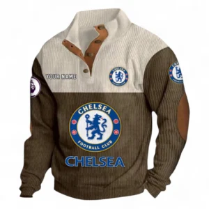 Chelsea Fans Gift Men's Stand Up Collar Base Shirt, All Over Print Men's Stand Up Collar Base Shirt For Sport Fan, Custom Name EPL118073125559-Brown