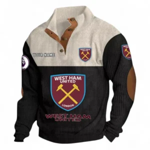 West Ham United Fans Gift Men's Stand Up Collar Base Shirt, All Over Print Men's Stand Up Collar Base Shirt For Sport Fan, Custom Name EPL118073125560-Black
