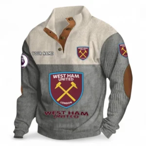West Ham United Fans Gift Men's Stand Up Collar Base Shirt, All Over Print Men's Stand Up Collar Base Shirt For Sport Fan, Custom Name EPL118073125560-Gray