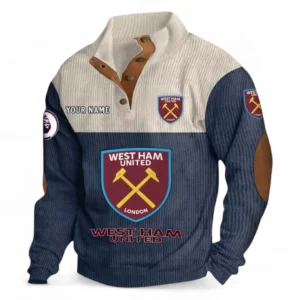 West Ham United Fans Gift Men's Stand Up Collar Base Shirt, All Over Print Men's Stand Up Collar Base Shirt For Sport Fan, Custom Name EPL118073125560-Navy Blue