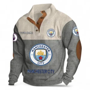 Manchester City Fans Gift Men's Stand Up Collar Base Shirt, All Over Print Men's Stand Up Collar Base Shirt For Sport Fan, Custom Name EPL118073125566-Gray