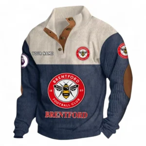 Brentford Fans Gift Men's Stand Up Collar Base Shirt, All Over Print Men's Stand Up Collar Base Shirt For Sport Fan, Custom Name EPL118073125572-Navy Blue