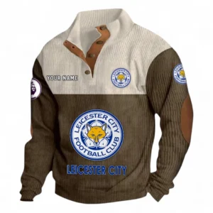 Leicester City F.C Fans Gift Men's Stand Up Collar Base Shirt, All Over Print Men's Stand Up Collar Base Shirt For Sport Fan, Custom Name EPL118073125573-Brown