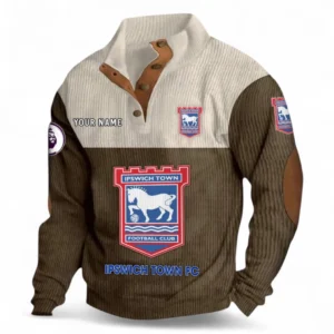 Ipswich Town F.C Fans Gift Men's Stand Up Collar Base Shirt, All Over Print Men's Stand Up Collar Base Shirt For Sport Fan, Custom Name EPL118073125574-Brown