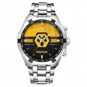 Wolverhampton Wanderers F.C Fans Gift Steel Watches, All Over Print Steel Watches For Sport Fan, Custom Name EPL99072825009
