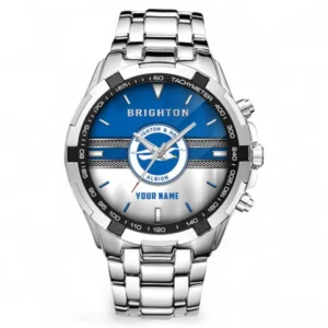 Brighton And Hove Albion F.C Fans Gift Steel Watches, All Over Print Steel Watches For Sport Fan, Custom Name EPL99072825011