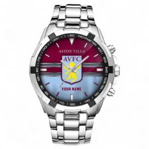 Aston Villa F.C Fans Gift Steel Watches, All Over Print Steel Watches For Sport Fan, Custom Name EPL99072825027