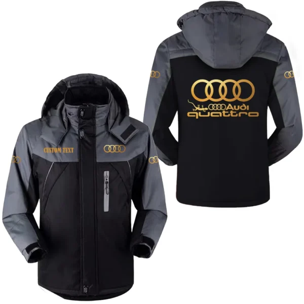 audi quattro hooded fleece long jacket hflj0112312081 car all over print hooded fleece long jacket black