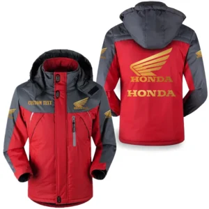 Motorcycles Fans Gift Outdoor Charging Suit, Hooded Fleece Long Jacket Exclusive Logo For Car Enthusiants, Custom Name HFLJ0112312059 - Red