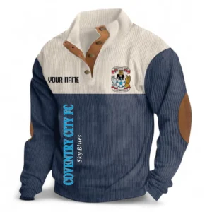 Football Fans Gift Fleece Men's Stand Up Collar Base Shirt, Sweatshirt Exclusive Logo For Sport Fan, Custom Name EPL129082625121-Navy Blue