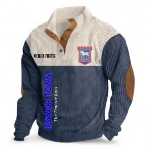Football Fans Gift Fleece Men's Stand Up Collar Base Shirt, Sweatshirt Exclusive Logo For Sport Fan, Custom Name EPL129082625127-Navy Blue