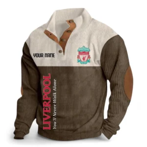 Football Fans Gift Fleece Men's Stand Up Collar Base Shirt, Sweatshirt Exclusive Logo For Sport Fan, Custom Name EPL129082625130-Brown