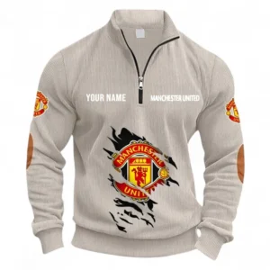 Football Fans Gift Half Zipper Corduroy Sweatshirt, Sweatshirt Exclusive Logo, Custom Name EPL131082825111-Apricot