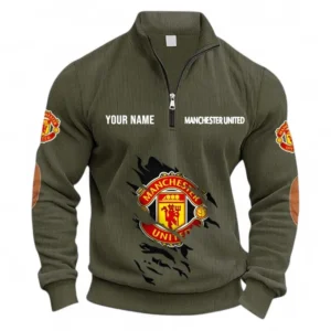 Football Fans Gift Half Zipper Corduroy Sweatshirt, Sweatshirt Exclusive Logo, Custom Name EPL131082825111-Army Green