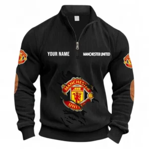 Football Fans Gift Half Zipper Corduroy Sweatshirt, Sweatshirt Exclusive Logo, Custom Name EPL131082825111-Black