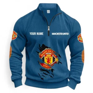 Football Fans Gift Half Zipper Corduroy Sweatshirt, Sweatshirt Exclusive Logo, Custom Name EPL131082825111-Denim Blue