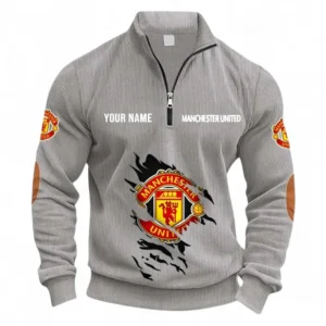 Football Fans Gift Half Zipper Corduroy Sweatshirt, Sweatshirt Exclusive Logo, Custom Name EPL131082825111-Light Gray