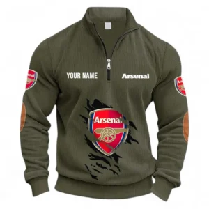 Football Fans Gift Half Zipper Corduroy Sweatshirt, Sweatshirt Exclusive Logo, Custom Name EPL131082825112-Army Green