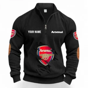 Football Fans Gift Half Zipper Corduroy Sweatshirt, Sweatshirt Exclusive Logo, Custom Name EPL131082825112-Black