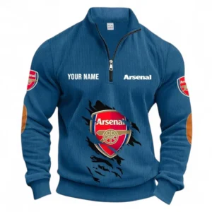 Football Fans Gift Half Zipper Corduroy Sweatshirt, Sweatshirt Exclusive Logo, Custom Name EPL131082825112-Denim Blue