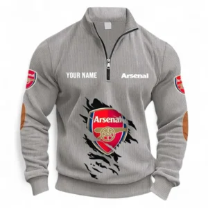 Football Fans Gift Half Zipper Corduroy Sweatshirt, Sweatshirt Exclusive Logo, Custom Name EPL131082825112-Light Gray
